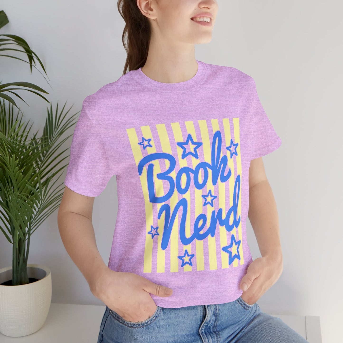 Book Nerd Coquette Tee — Blue & Yellow Literary Graphic T-Shirt