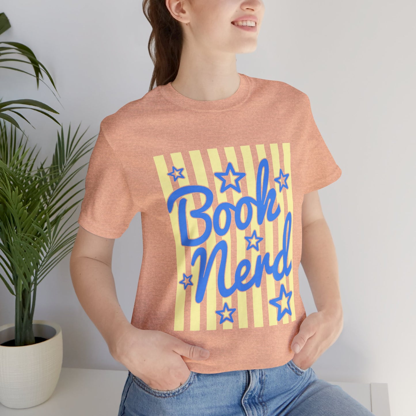 Book Nerd Coquette Tee — Blue & Yellow Literary Graphic T-Shirt