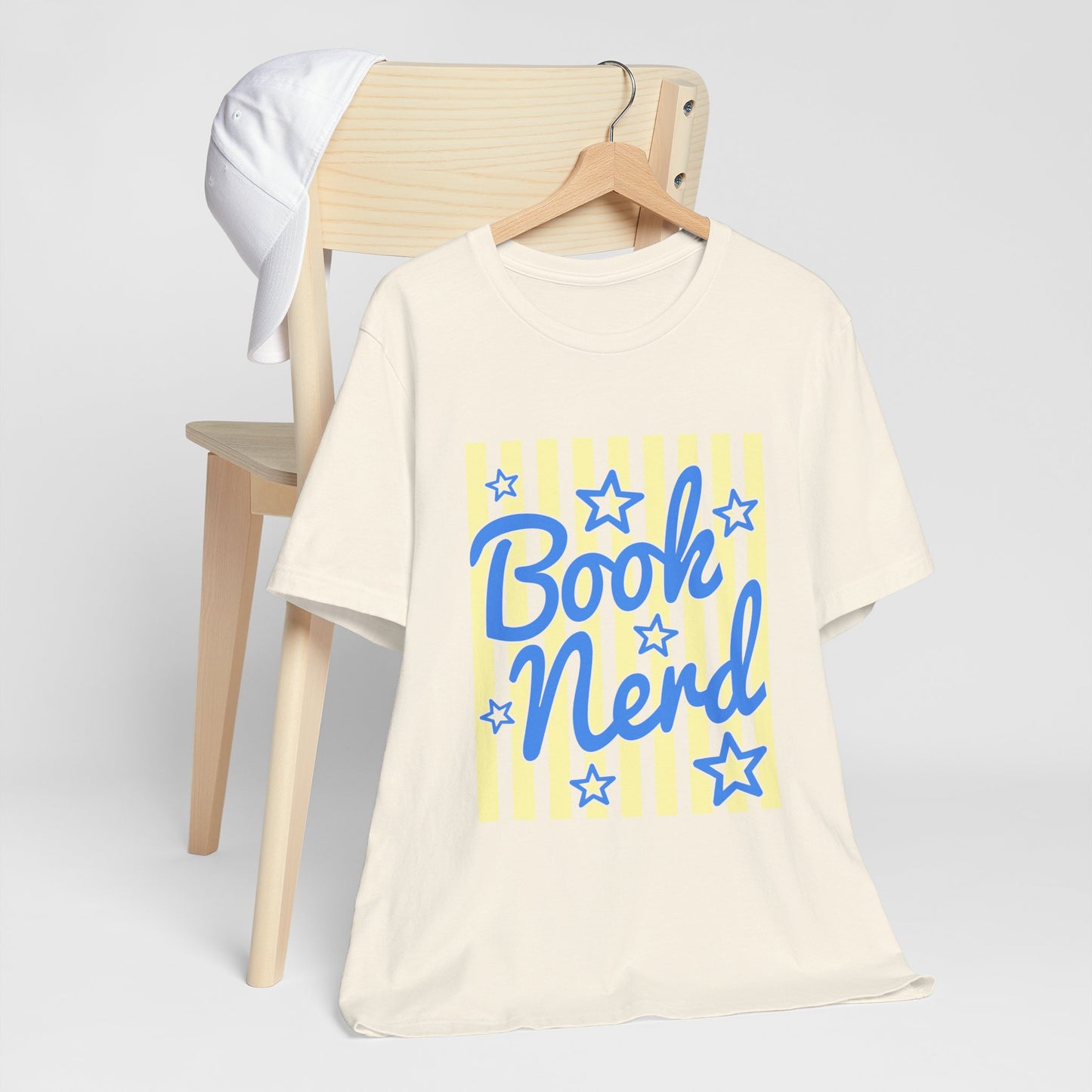 Book Nerd Coquette Tee — Blue & Yellow Literary Graphic T-Shirt