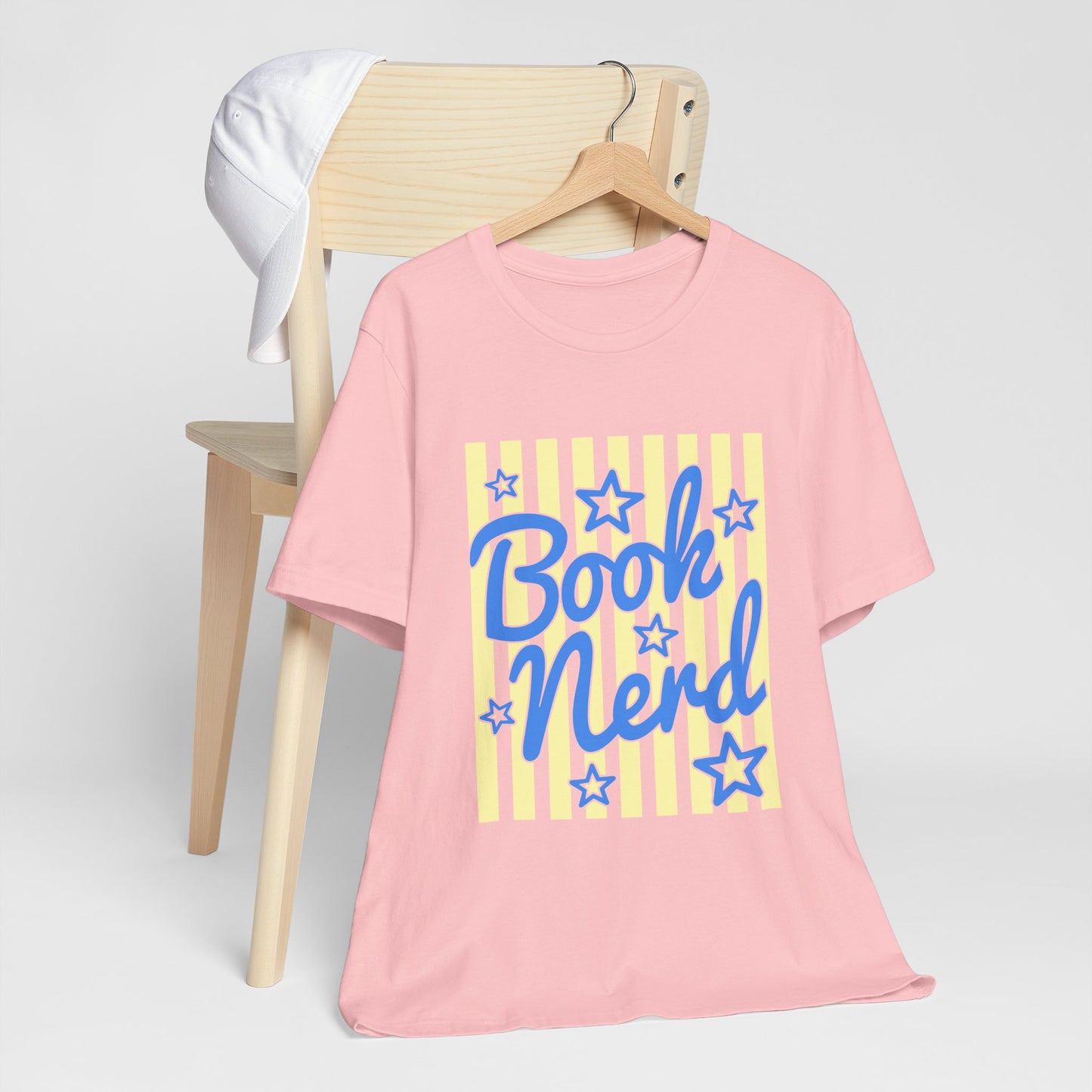 Book Nerd Coquette Tee — Blue & Yellow Literary Graphic T-Shirt