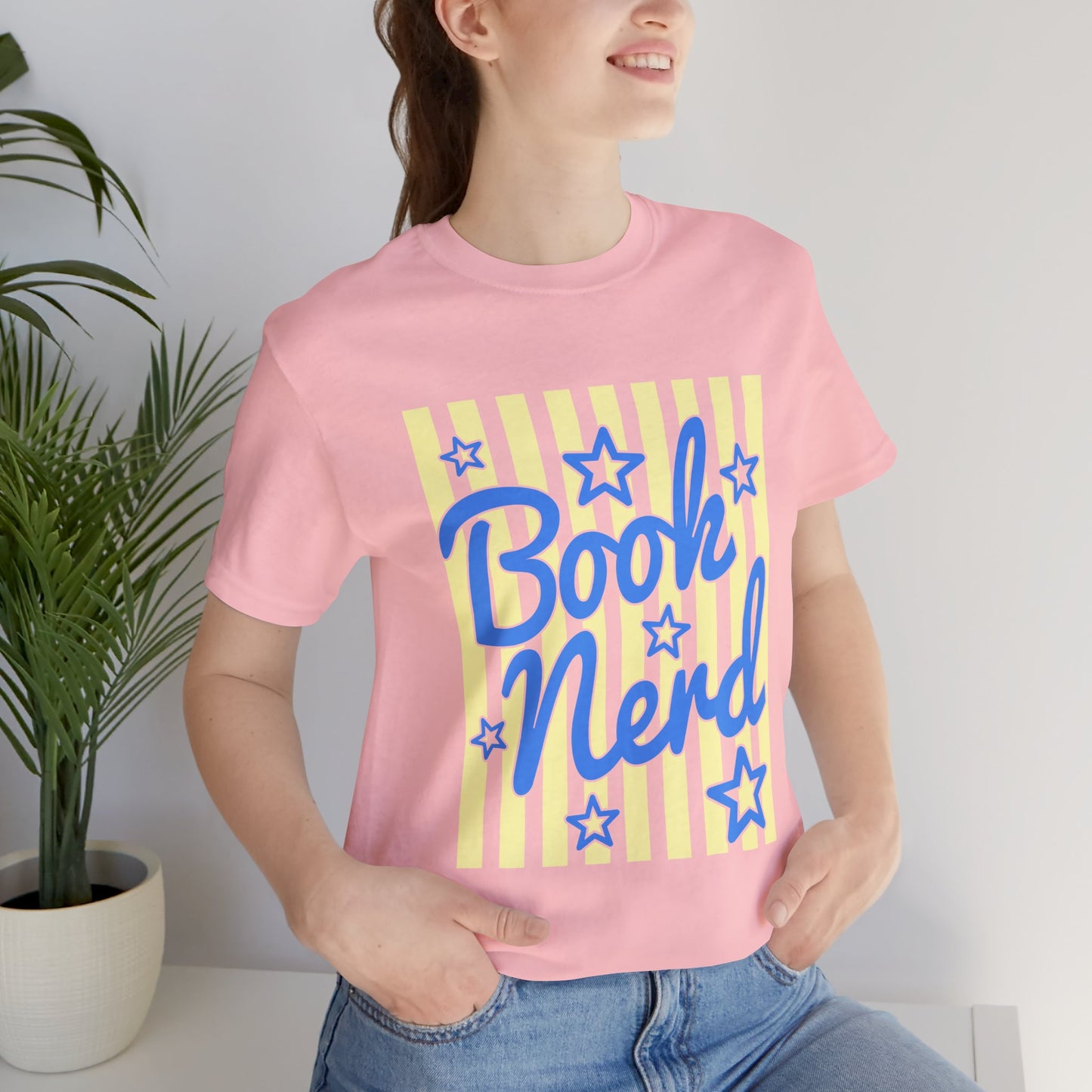 Book Nerd Coquette Tee — Blue & Yellow Literary Graphic T-Shirt