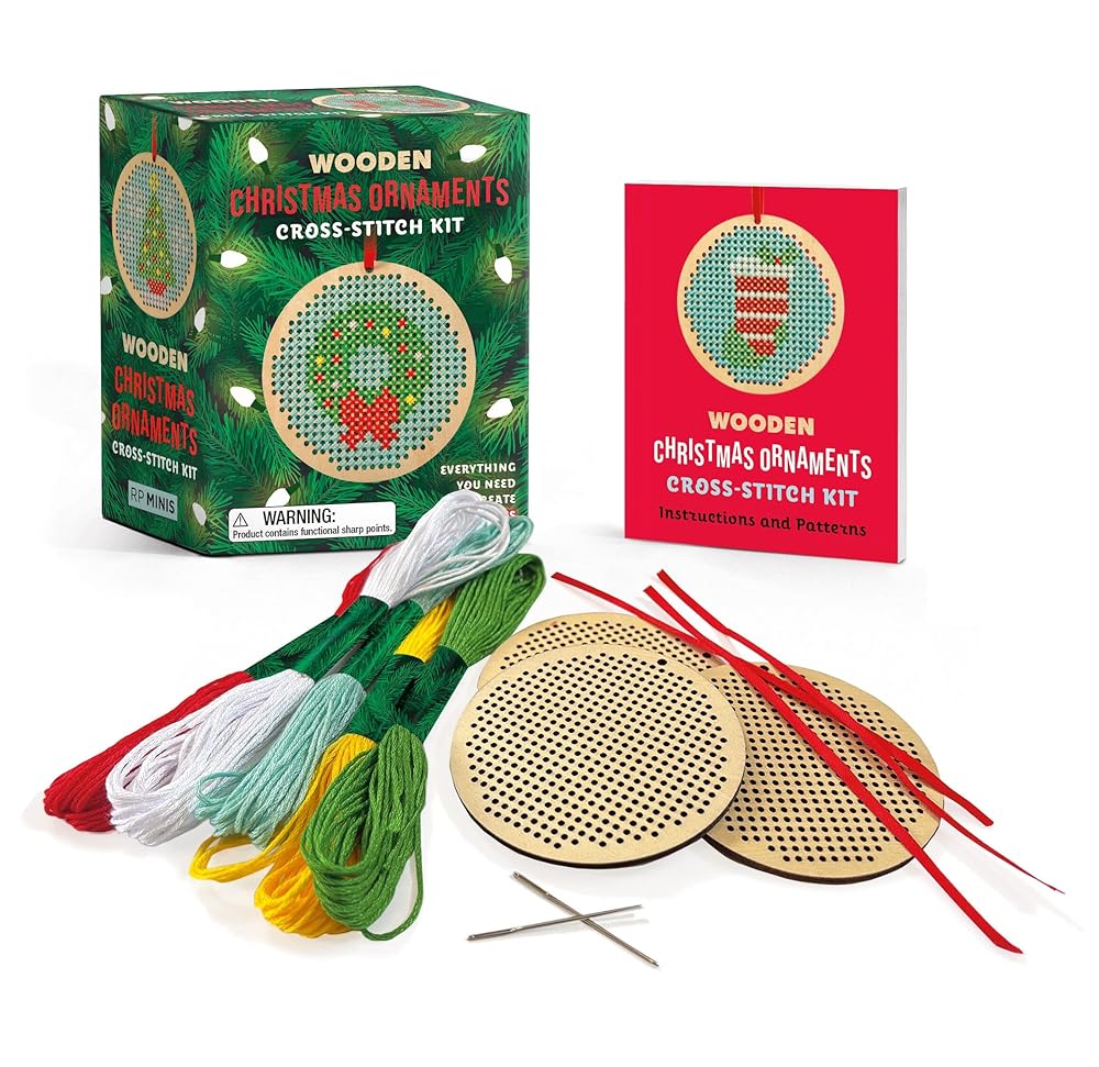 Wooden Christmas Ornaments Cross-Stitch Kit: Everything You Need to Create 3 Keepsakes (RP Minis) cover image