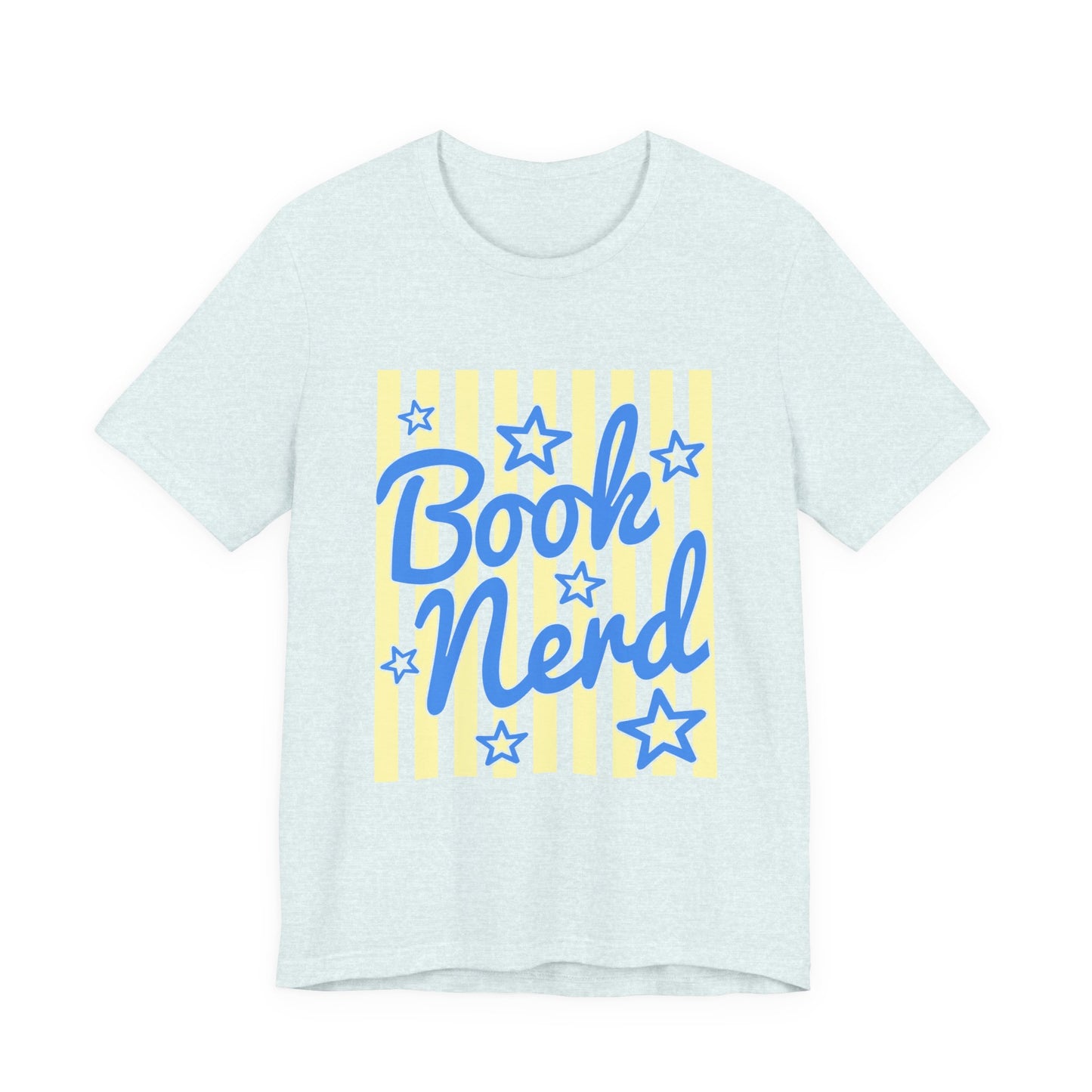 Book Nerd Coquette Tee — Blue & Yellow Literary Graphic T-Shirt