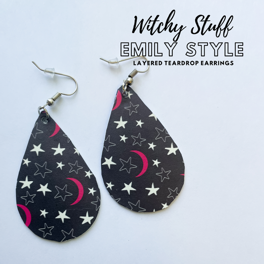 2 Inch Witchy Stuff Emily Style 1 Layer Dangle Earrings | Emily Style Dangle Earrings | Layered Teardrop Shape