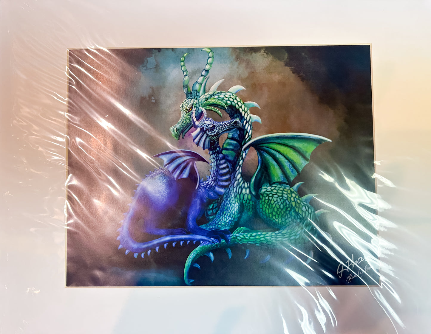 Rose Khan: "Cuddling Dragons" Matted Print - SIGNED by Artist