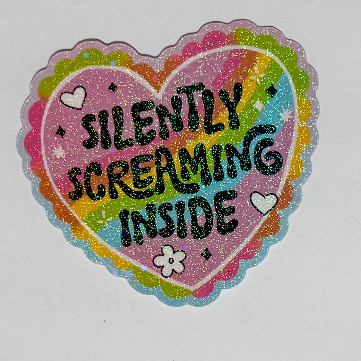 Silently Screaming Inside Sparkle Waterproof, Weatherproof Sticker