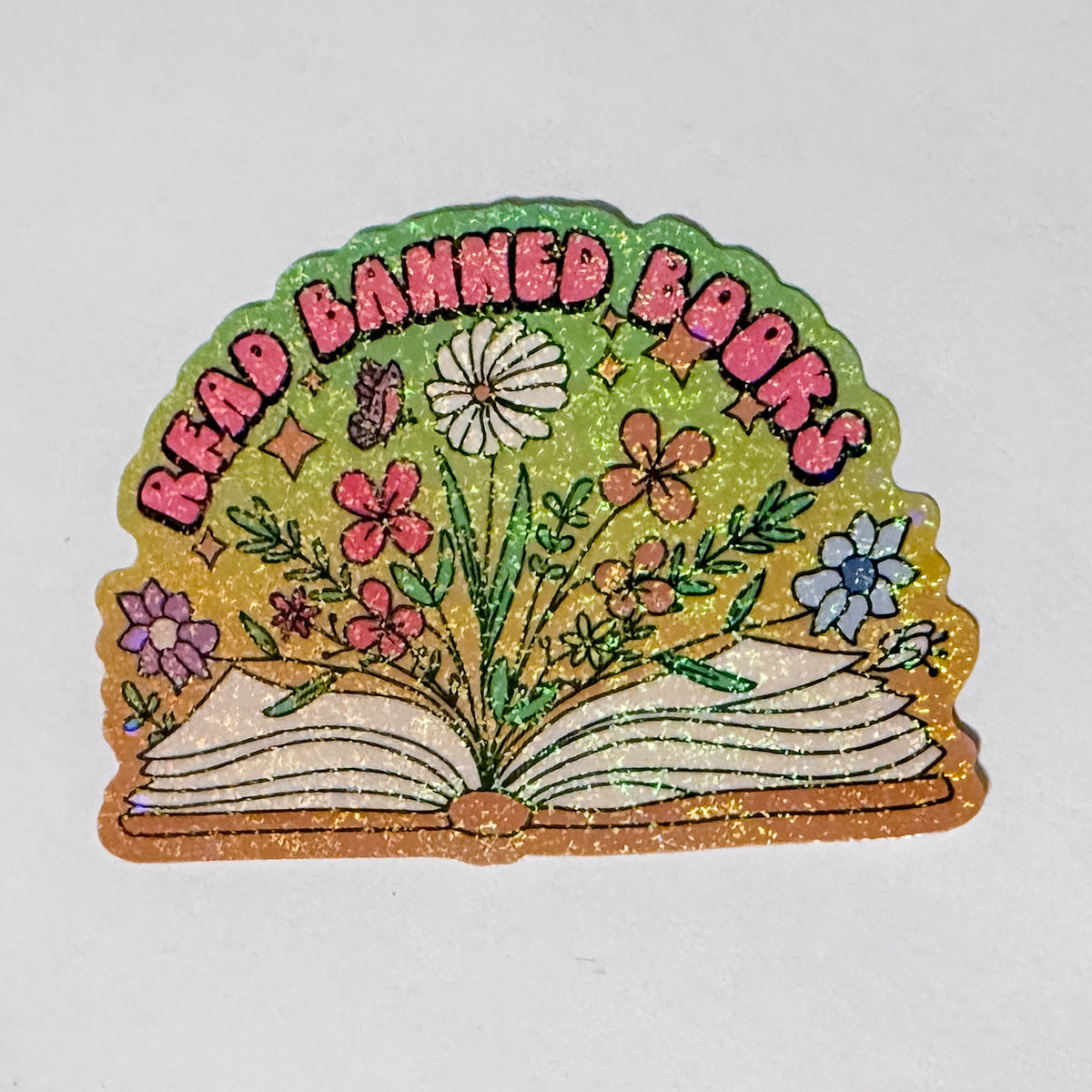 Read Banned Books Sparkle Waterproof, Weatherproof Sticker