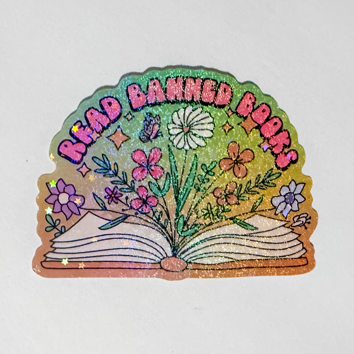 Read Banned Books Sparkle Waterproof, Weatherproof Sticker