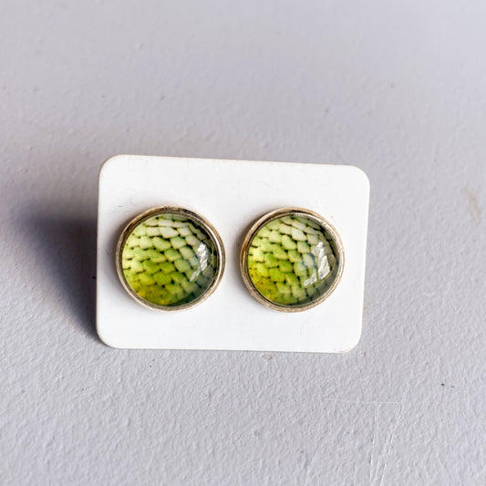 Green Dragon Scales Katelyn Style Earrings |12 MM Round Studs | Round Stud Earrings