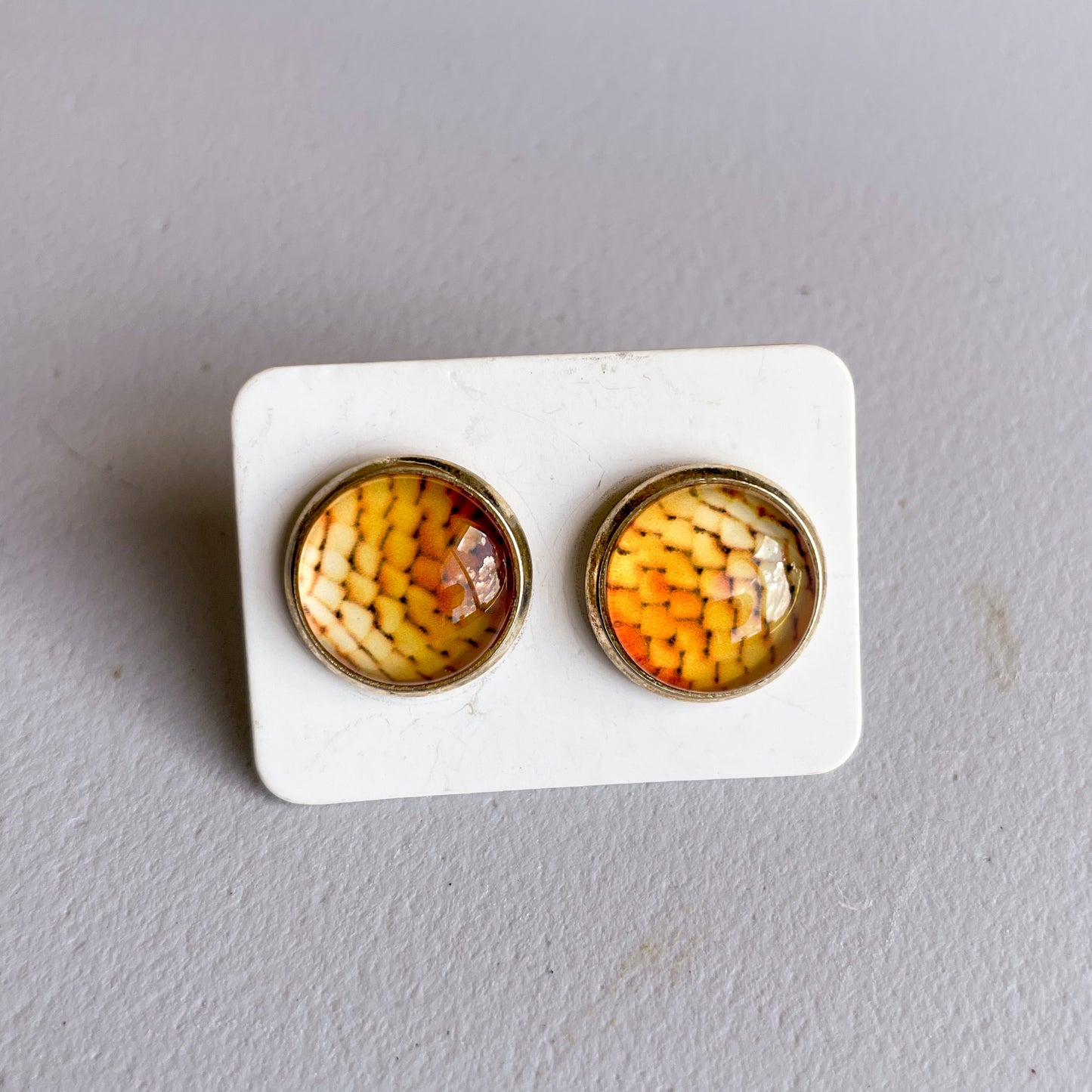 Orange Dragon Scales Katelyn Style Earrings |12 MM Round Studs | Round Stud Earrings