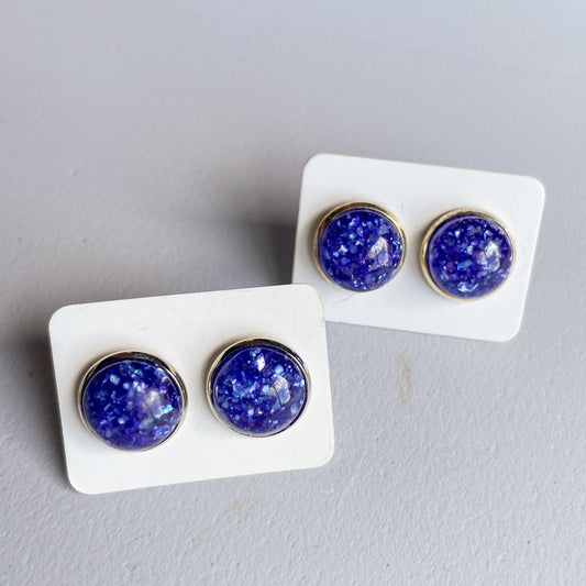Dark Blue Shattered Opal Katelyn Style Earrings |12 MM Round Studs | Round Stud Earrings