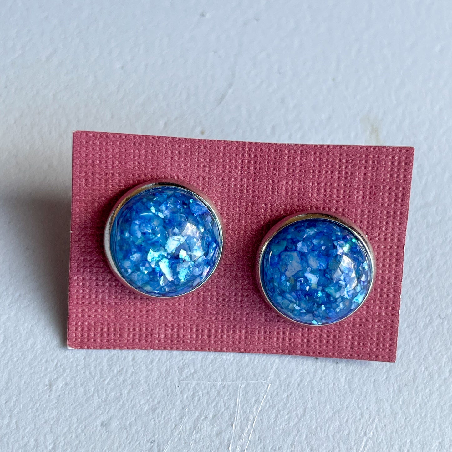 Blue Shattered Opal Katelyn Style Earrings |12 MM Round Studs | Round Stud Earrings