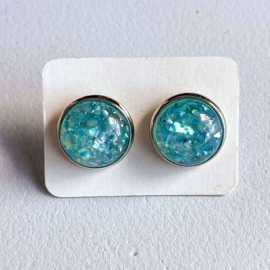 Light Blue Shattered Opal Katelyn Style Earrings |12 MM Round Studs | Round Stud Earrings