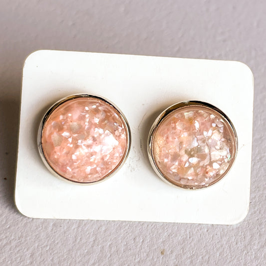 Light Pink Shattered Opal Katelyn Style Earrings |12 MM Round Studs | Round Stud Earrings