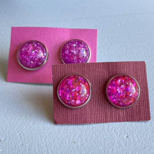 Hot Pink Shattered Opal Katelyn Style Earrings |12 MM Round Studs | Round Stud Earrings