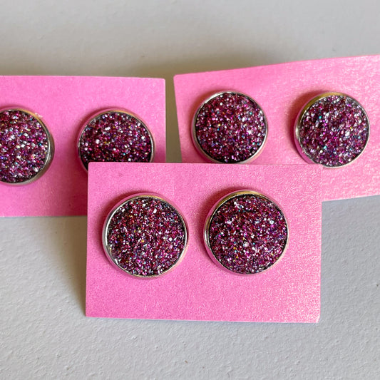 Pink DruzyKatelyn Style Earrings |12 MM Round Studs | Round Stud Earrings