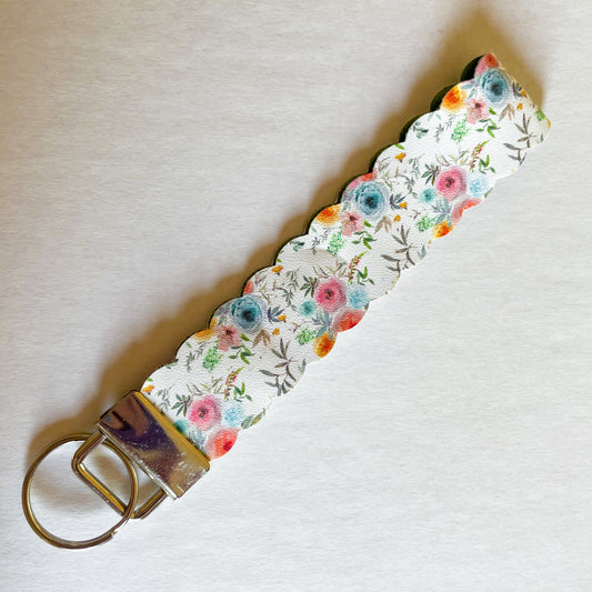 Winter Florals Faux Leather Key Chain | Keychain Wristlets | Plain Keychain Wristlet