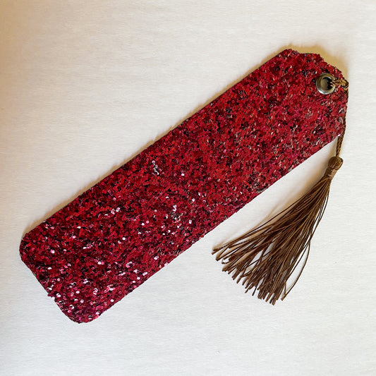 Maroon Glitter Canvas Faux Leather Bookmark | Faux Vegan Leather Bookmarks