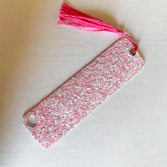 White and Pink Chunky Glitter Heart Cut-out Faux Leather Bookmark | Faux Vegan Leather Bookmarks