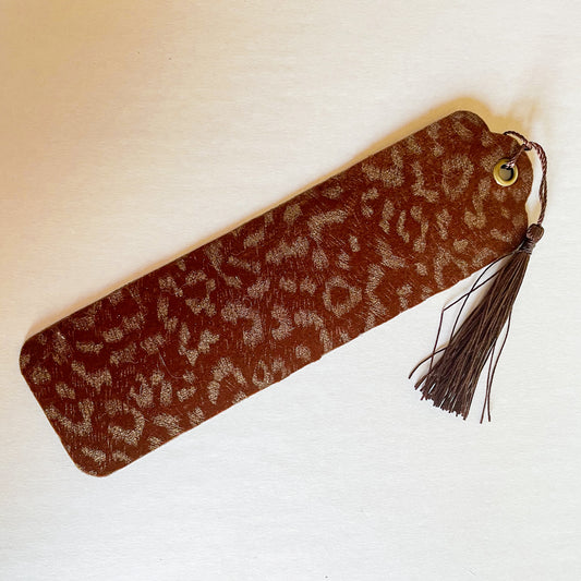 Brown Leopard Print Velvet Faux Leather Bookmark | Faux Vegan Leather Bookmarks
