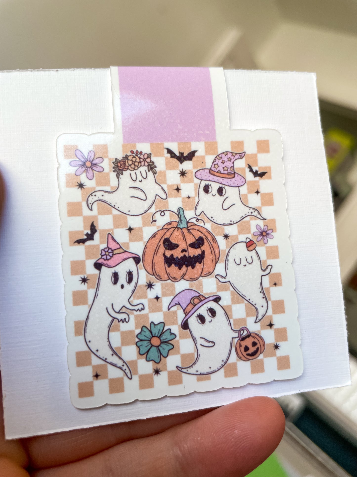 Spooky Cute Retro Ghost Checkerboard Magnetic Bookmark