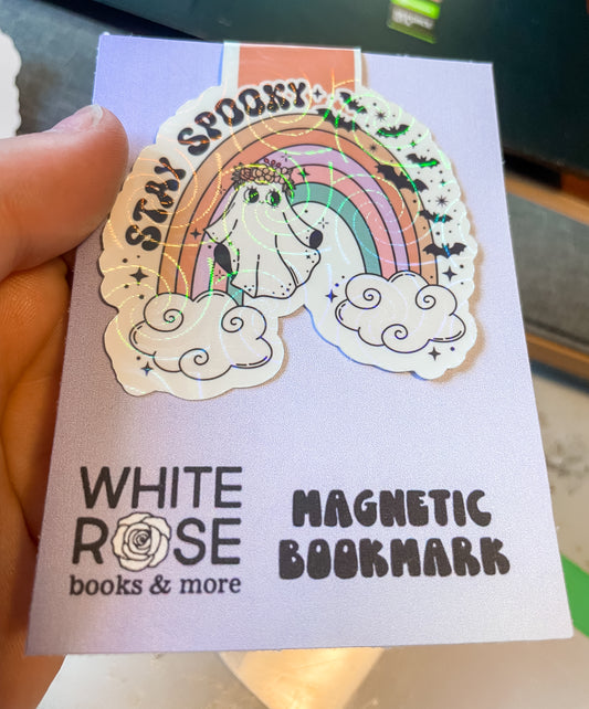 Stay Spooky Rainbow and Ghost Magnetic Bookmark