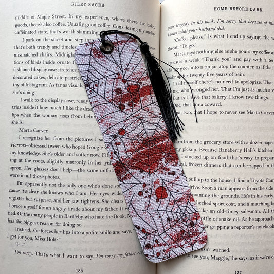 Blood Spatter, Spiderwebs Faux Leather Bookmark | Faux Vegan Leather Bookmarks