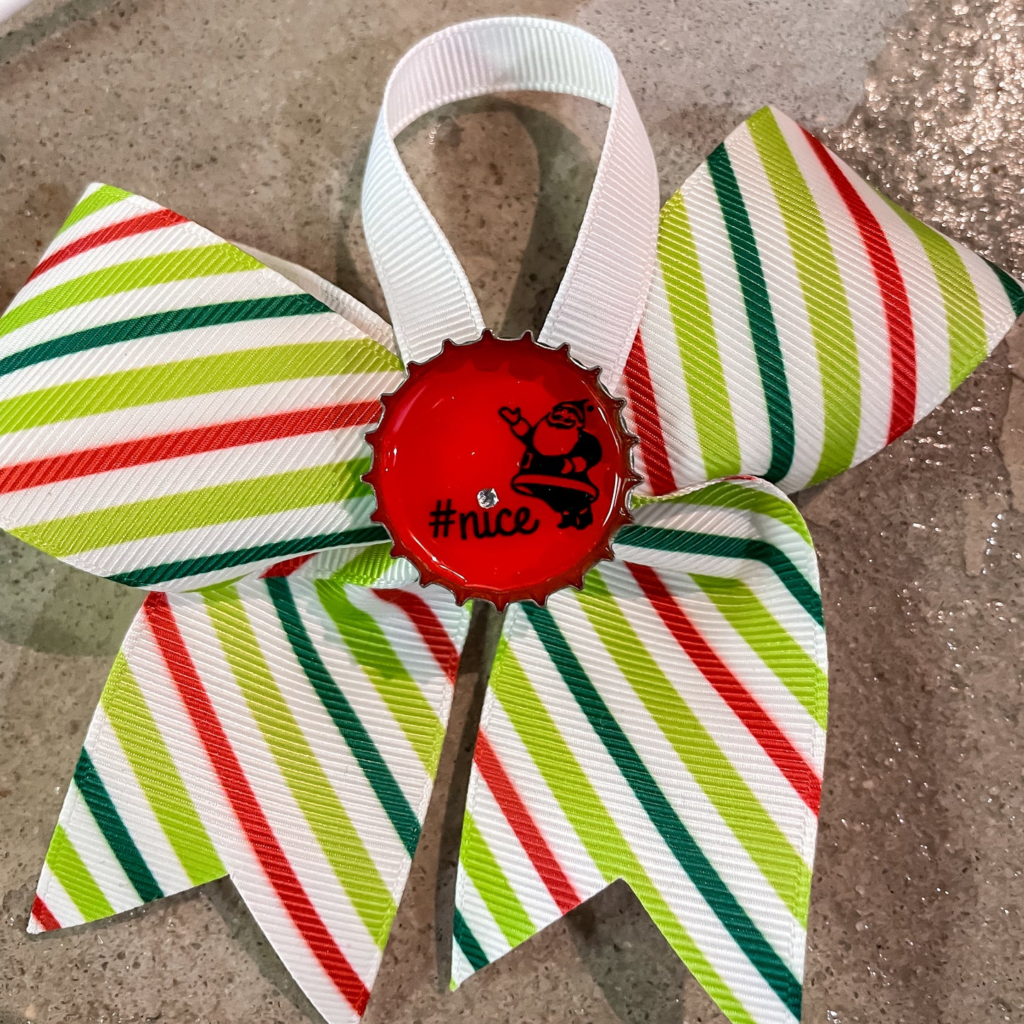 From Steph: #Nice, Green Stripes Pattern Ribbon Ornament