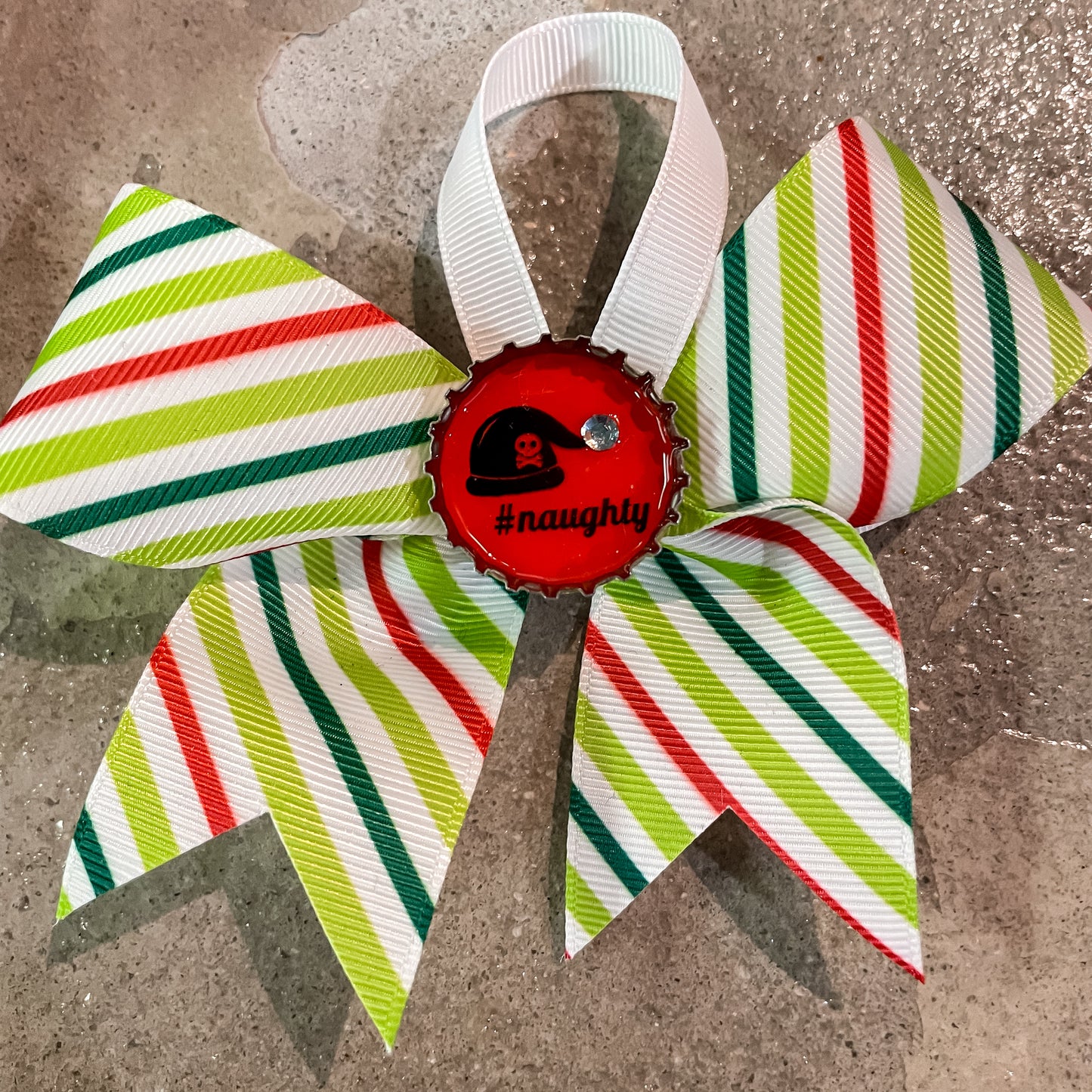From Steph: #Naughty, Green Stripes Pattern Ribbon Ornament