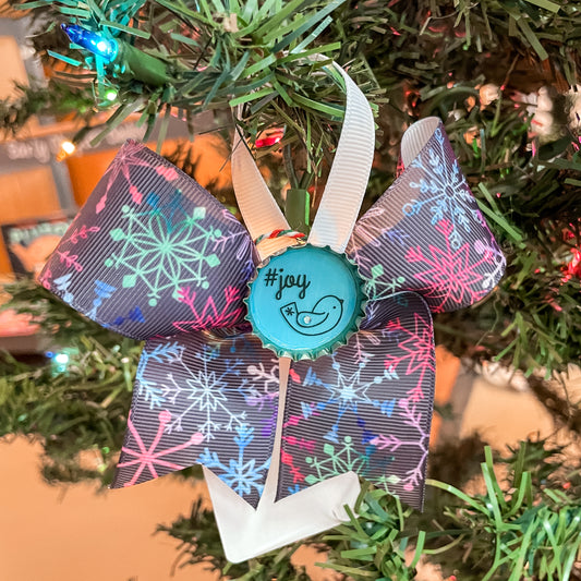 From Steph: #Joy Bird, Colorful Snowflake Pattern Ribbon Ornament