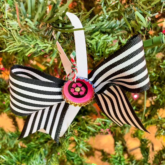 From Steph: Recycled Art Black & White Ribbon Ornament