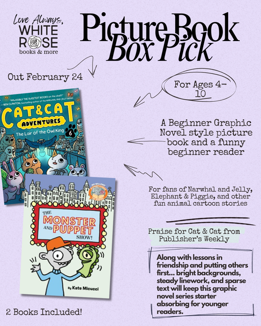 Picture Book Subscription Box February Selection: Cat & Cat Adventures: The Lair of the Owl King and The Monster and Puppet Show!-Elephant & Piggie Like Reading! by Mo Willems