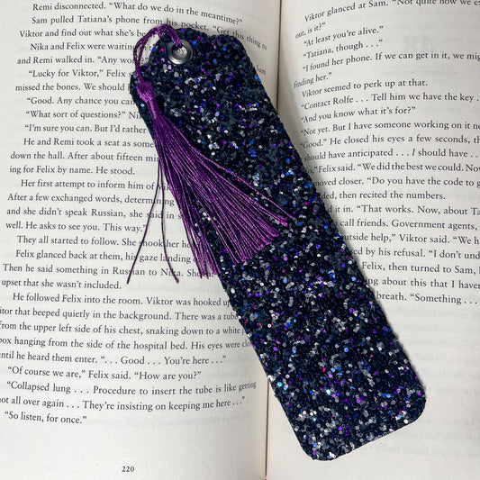 Purple and Black Glitter Canvas Faux Leather Bookmark | Faux Vegan Leather Bookmarks