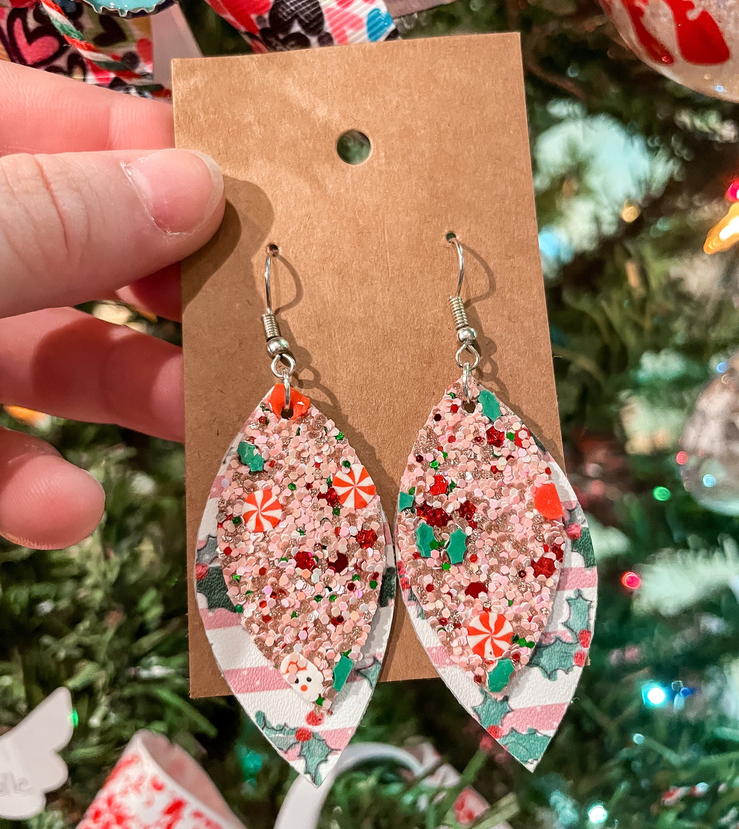 Pink Christmas Rebecca Style 2 Layer Dangle Earrings |Rebecca Style Dangle Earrings | Layered Oval Shape