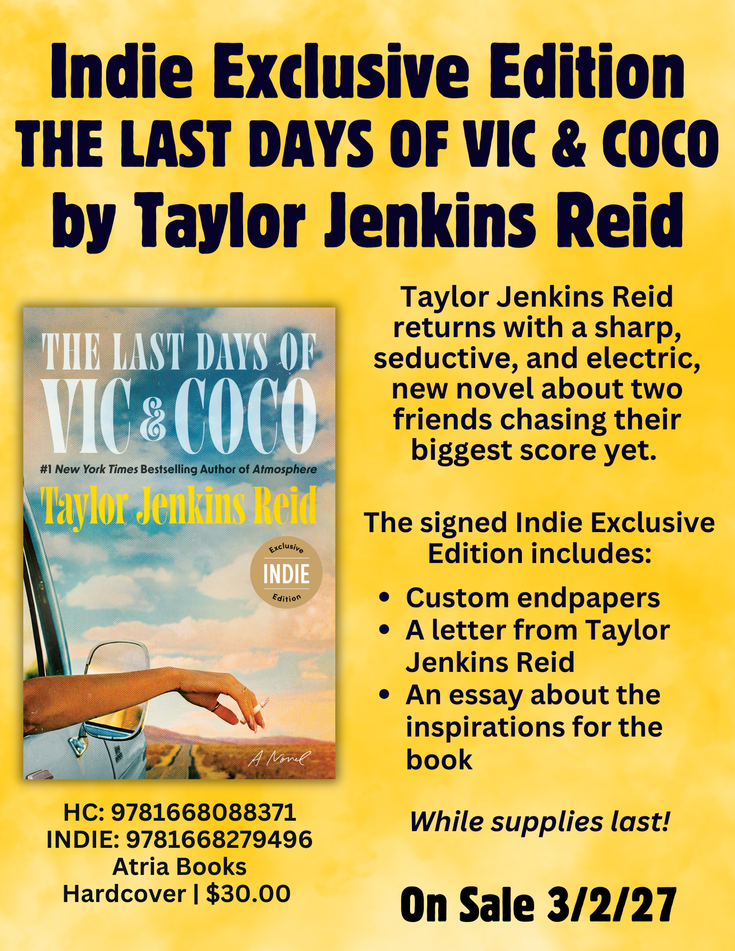 Pre-Order: The Last Days of Vic & Coco: A Novel by Taylor Jenkins Reid (OUT MARCH 2, 2027SIGNED INDIE EXCLUSIVE)