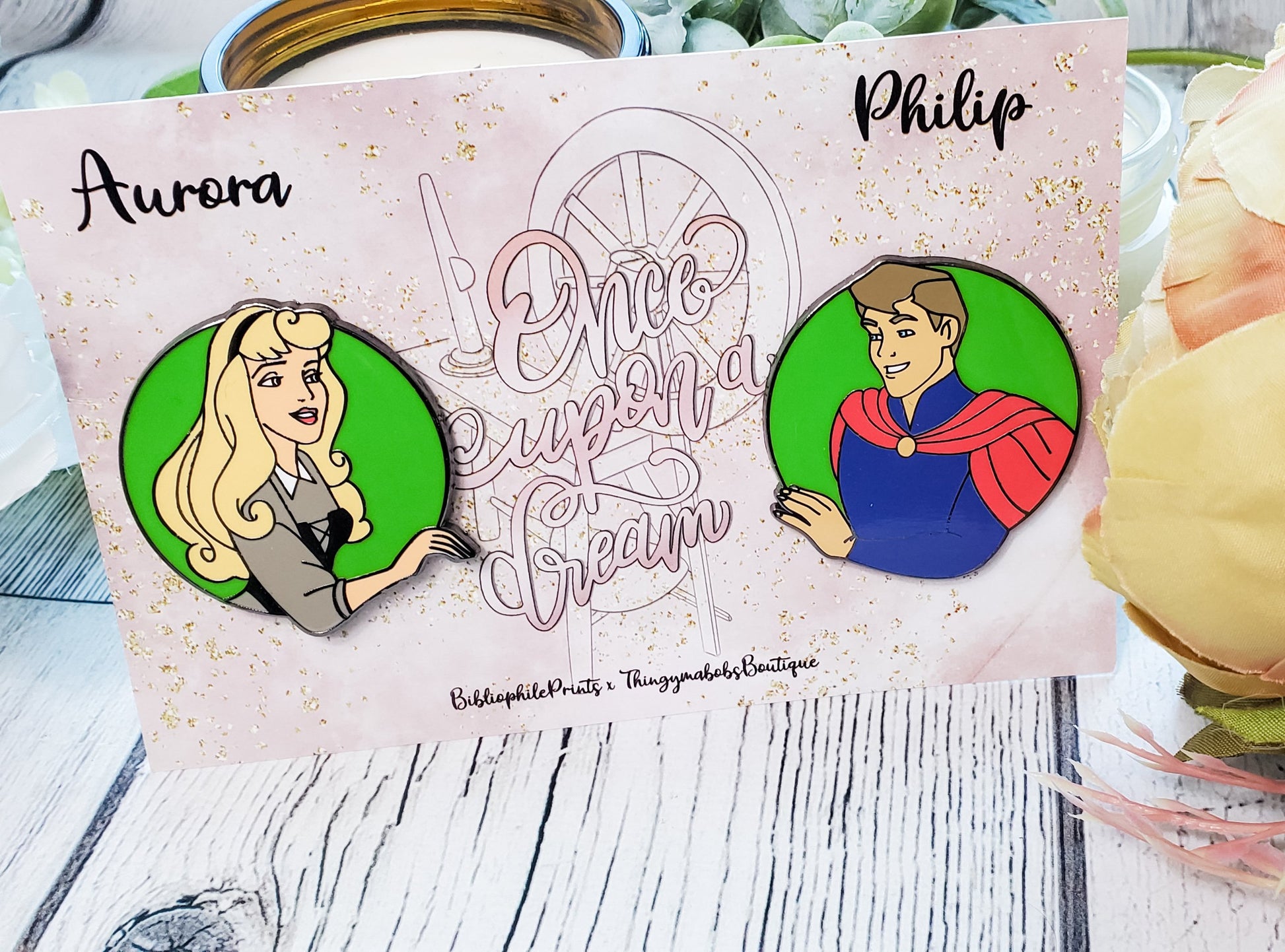 Aurora and Philip SET Enamel Pins - bibliophileprints