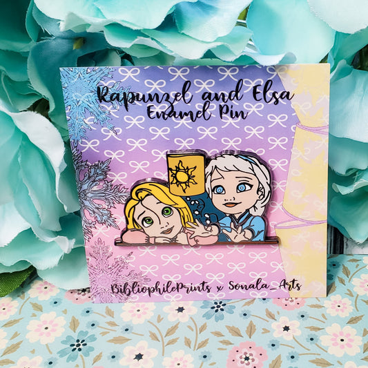 Elsa and Rapunzel Kids Enamel Pin - bibliophileprints