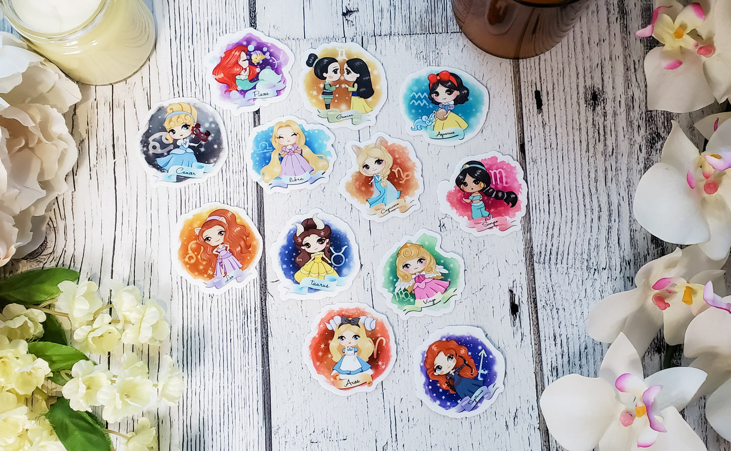 Zodiac Princesses Vinyl Stickers - bibliophileprints
