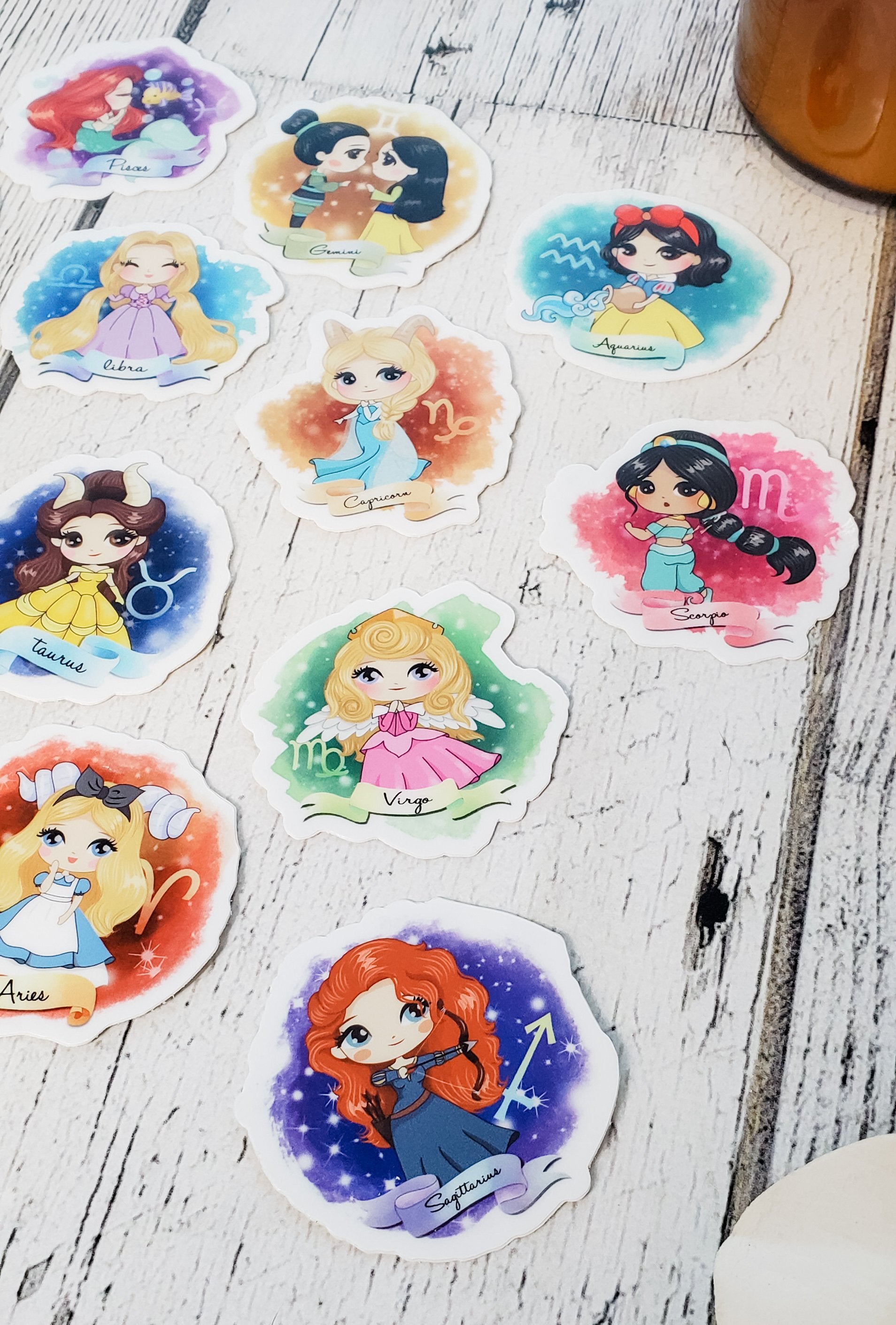 Zodiac Princesses Vinyl Stickers - bibliophileprints