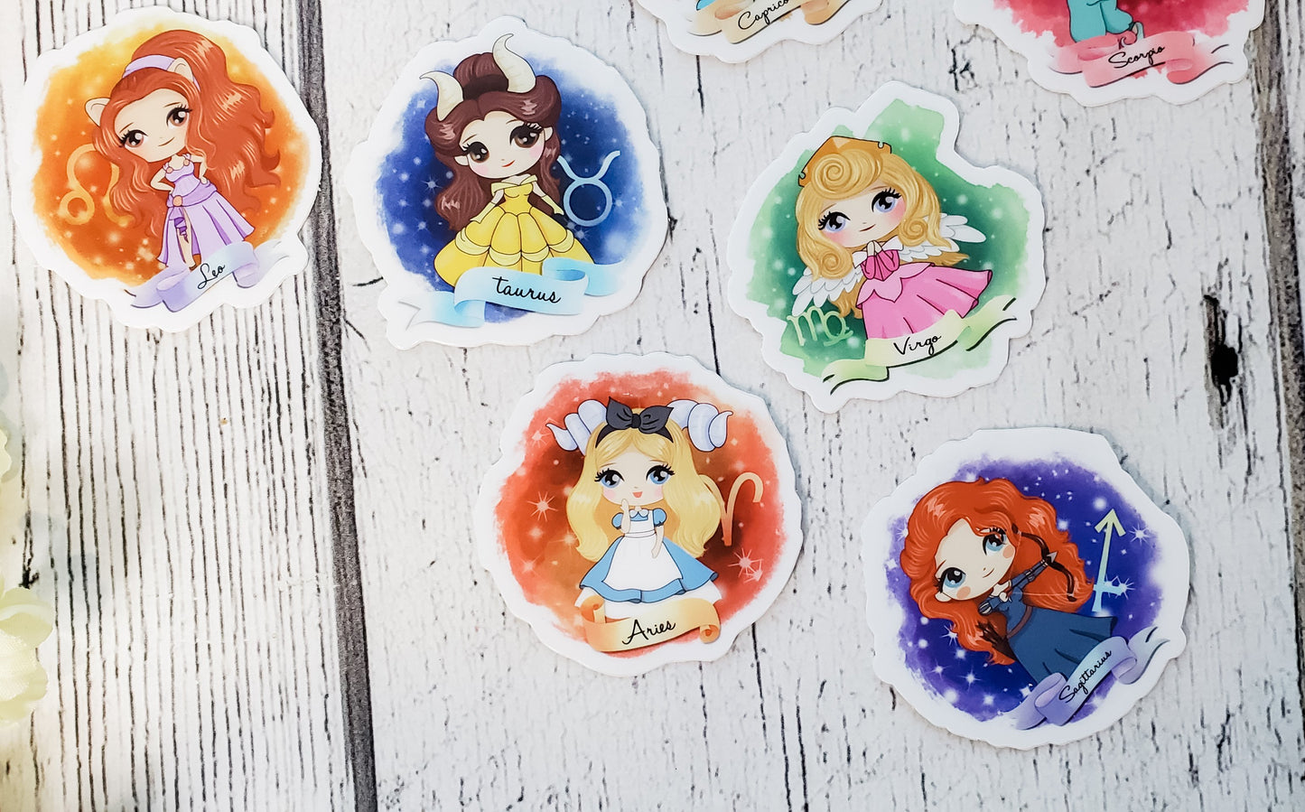 Zodiac Princesses Vinyl Stickers - bibliophileprints