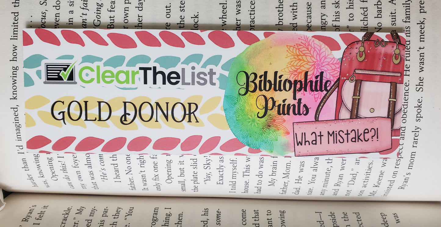 CleartheList Foundation Official Donor Bookmark: Gold Donor, Double Sided Bookmark - bibliophileprints