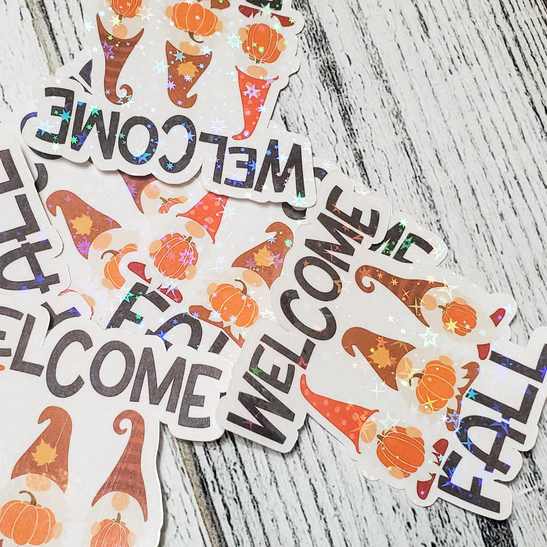 Welcome Fall Gnomes Sticker - Planner Sticker - Computer Decal - Sparkly Sticker - bibliophileprints