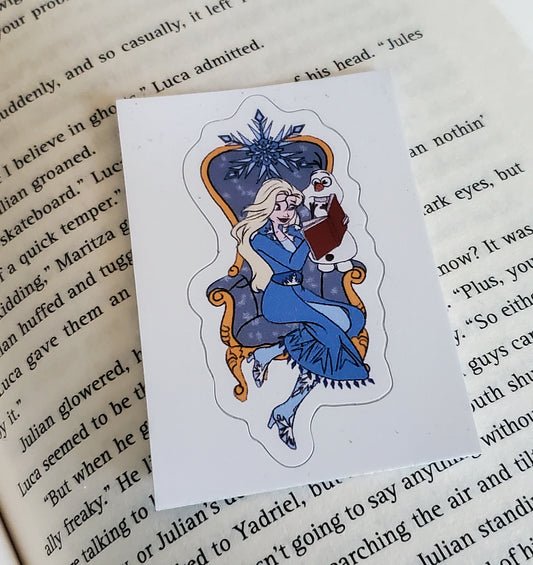 Ice Queen reading to Summer Snowman Vinyl Sticker