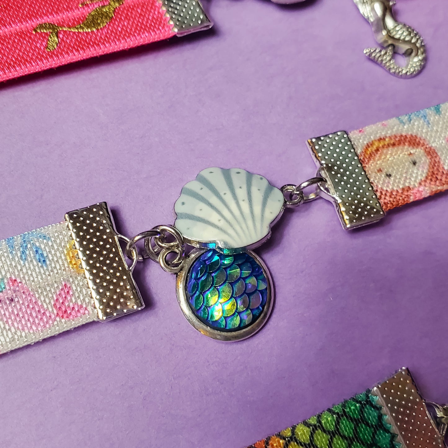 Mermaid and Seashell Inspired Elastic Bookmarks