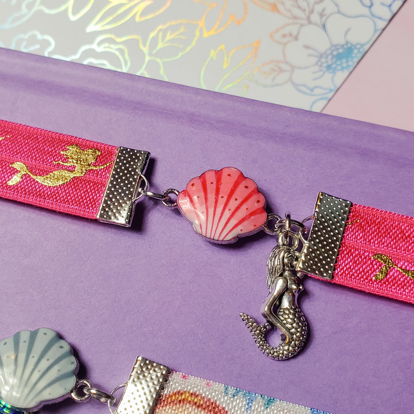 Mermaid and Seashell Inspired Elastic Bookmarks