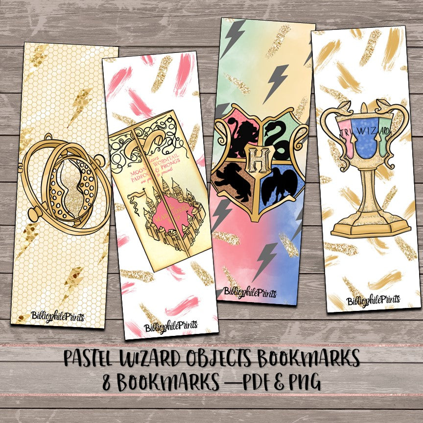 Pastel Wizard Objects Bookmarks  - Digital Bookmarks