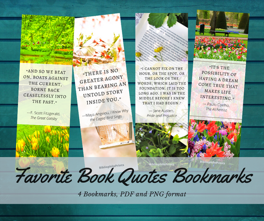 Favorite Book Quotes Photograph Bookmarks  - Digital Bookmarks
