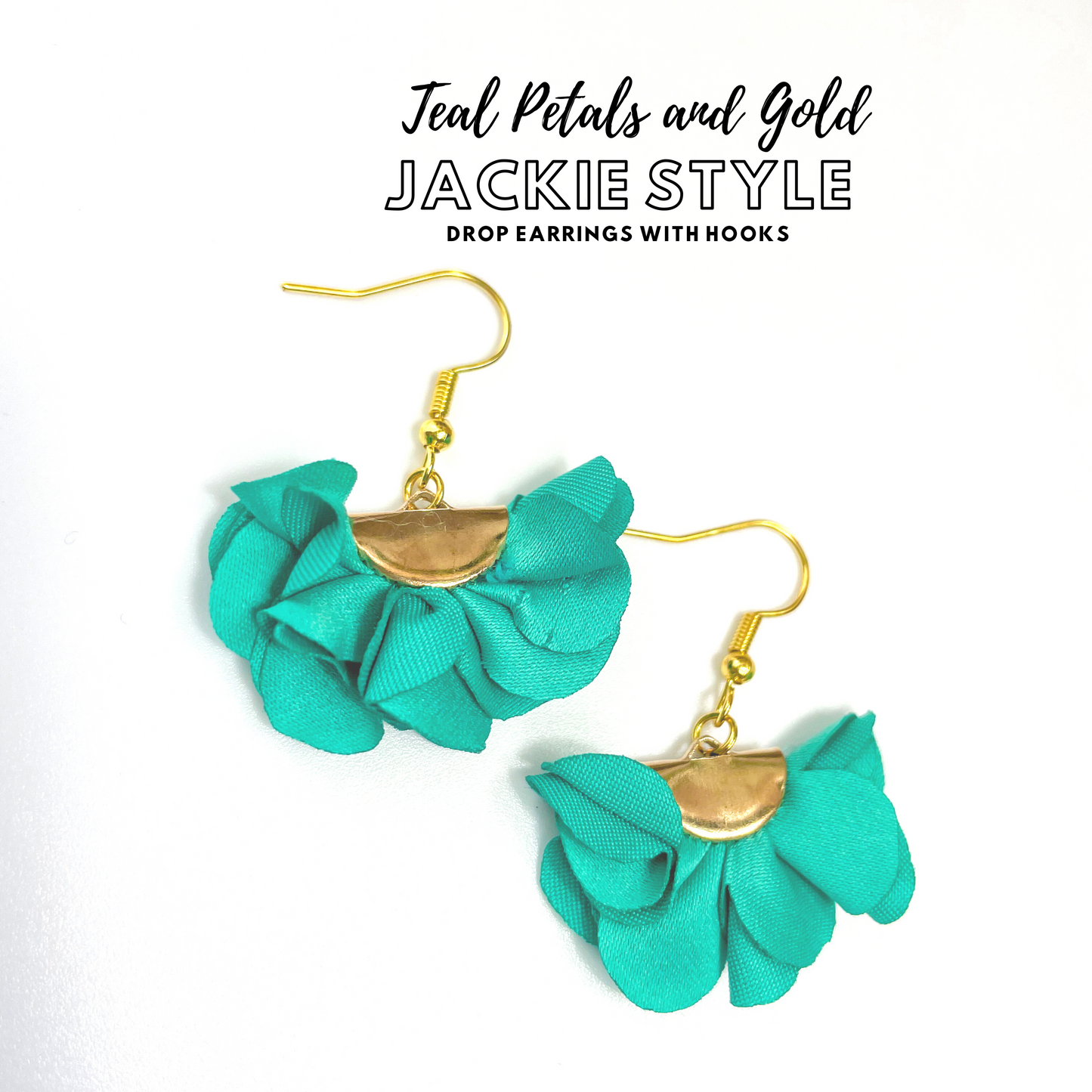 Jackie Style Earrings - Teal Petals | Dangle Earrings with Hooks