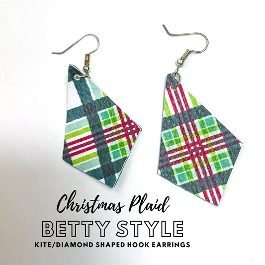 Christmas Plaid Earring Collection | Betty Style Dangle Earrings | Diamond Shaped Hook Earrings