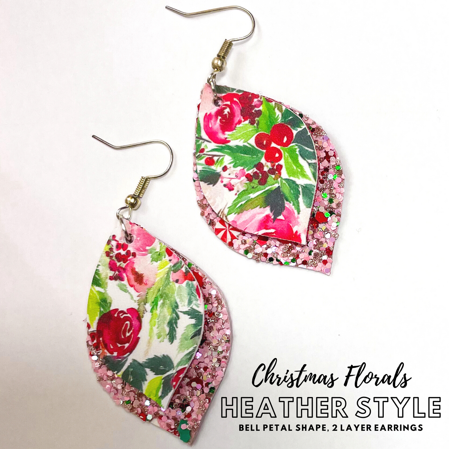 Christmas Florals Collection Earrings | Heather Style Dangle Earrings | Layered Bell Petal Shape
